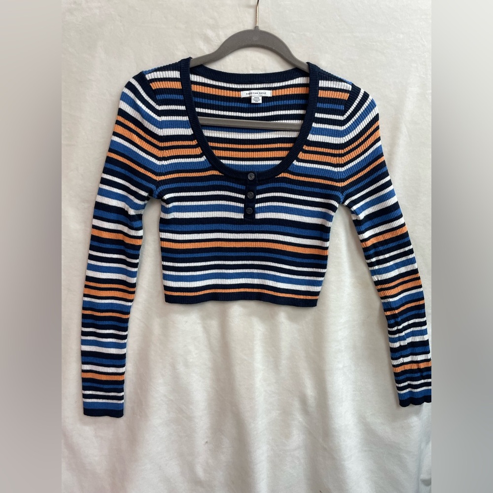 American Eagle Striped Long Sleeve Crop Top